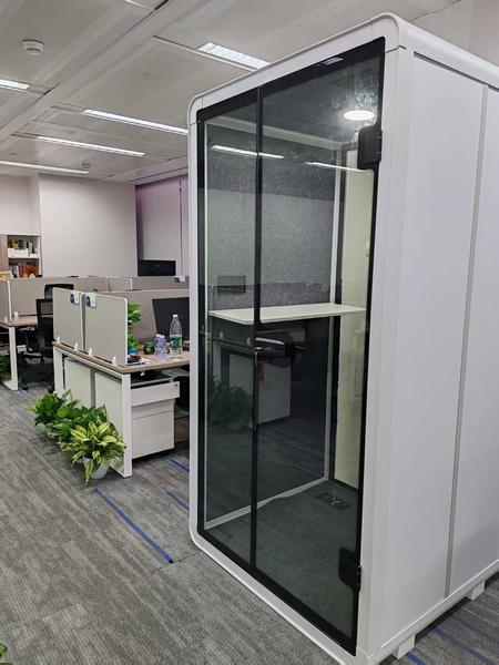 公安隔音舱细节展示，静界科技模块化静音电话亭新风系统、护眼照明、警用接口配置