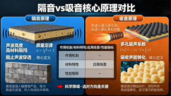 隔音和吸音的区别，隔音材料，吸音材料，声学原理，室内声学，家庭影院声学，录音棚装修，概念解析