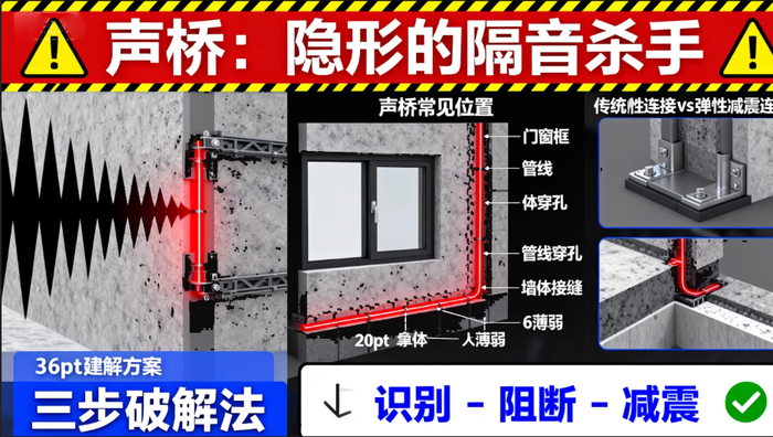 声桥，隔音失败，隔音元凶，隔音原理，浮动地板，弹性吊钩，隔音结构，噪音传递