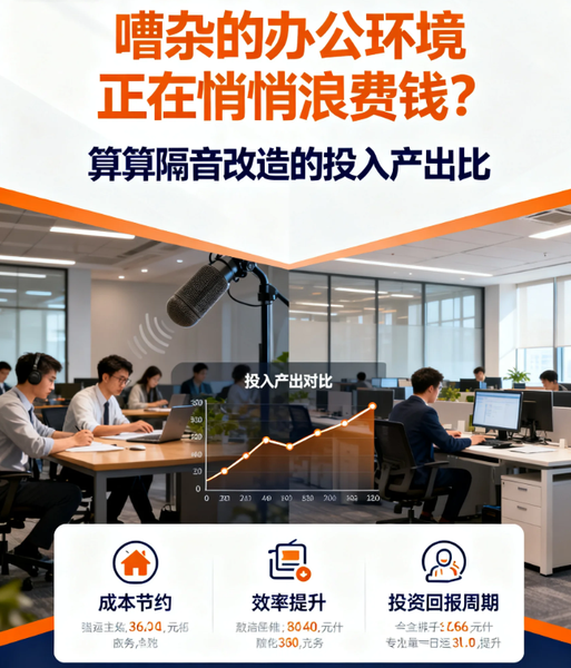 办公室隔音ROI， 噪音隐性成本， 办公效率提升， 投入产出比， 隔音改造投资， 降低员工离职率， 企业降本增效， 办公环境ROI， 安静办公价值， 声学设计成本效益